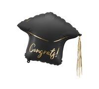 PartyDeco Globo de aluminio Gorro con inscripción Congrats 53x44 cm para helio o aire Negro dorado