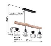 Globo Lámpara colgante Mina, longitud 83 cm, negro/marrón, 4 luces.