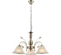 Globo Lighting Luster: estructura metálica en latón envejecido, pantalla de vidrio blanco, cable de PVC color champán, diámetro: 570 mm, altura: 1000 mm, excluye 3 bombillas E27 de 60W y 230V