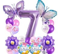 Globo mariposa 7er cumpleaños niña decoración,cumpleaños niña 7 años,globos cumpleaños