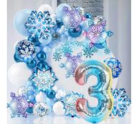 Globo Mylar de lámina de copo de nieve para decoración de fiesta de cumpleaños con tema de princesa de nieve congelada, suministros para fiesta del país de las Maravillas de Navidad e invierno 2sets