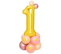 Globo Número 1 Foil Base Globos látex color Oro (15 unidades) - Primer Cumpleaños Niña, Cumpleaños Infantil niña, Decoración globos cumpleaños infantil niña.