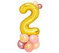 Globo Número 2 Foil Base Globos látex color Oro (15 unidades) - Cumpleaños Infantil niña, Decoración globos cumpleaños infantil niña, globos números con base globos.