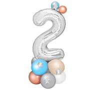 Globo Número 2 Foil Base Globos látex color Plata (15 unidades) - Cumpleaños Infantil niño, Decoración globos cumpleaños infantil niño, globos números con base globos.