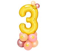 Globo Número 3 Foil Base Globos látex color Oro (15 Unidades) - Cumpleaños Infantil niña, Decoración globos cumpleaños infantil niña, globos números con base globos.