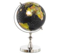 Globo terraqueo aluminio acabado niquel, globo diametro 20cm, negro 21x20x35cm, base: 14, 5cm
