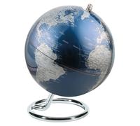 Globo terráqueo de escritorio, 13 cm, metálico, azul/plateado