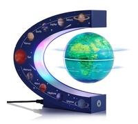 Globo terráqueo flotante de levitación magnética giratorio, 8,5 cm, con luz LED de colores, marco acrílico del sistema solar, decoración de escritorio para oficina, regalo educativo de astronomía