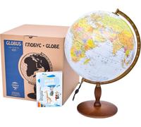 Globo terráqueo político-geográfico de 42 cm con aplicaciones. Con iluminación. Base de madera.