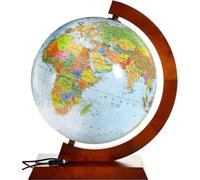 Globo terráqueo político-geográfico, de 42 cm de diámetro. Con iluminación. Marco de madera.