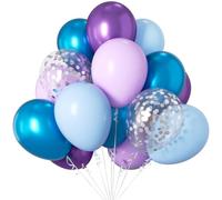 Globos Azul y Morado, 30 Piezas Bombona Helio Globos de Cumpleaños Kpop, Globo Metalizados Morado Púrpura Azul, Globo De Confetti Plateado para Fiesta Niña Decoracion Cumpleaños Kpop Baby Shower