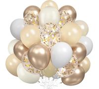 Globos Blancos y Dorados - 60 Piezas Dorados Blancos Baloes Con Globo Confeti Metalizados, Bombona Helio Globos Para Mujeres Cumpleaños Bridal Baby Shower Boda Boho Decoracion, 12 Pulgada