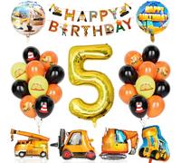 Globos Cumpleaños De Construcción 5 Niño, 29Pcs Suministros Para Fiestas Construcción Con Pancarta, Globo Número 5 Con Carretilla Elevadora Excavadoras Globos Para Niños Fiesta Construcción Cumpleaños