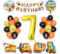 Globos Cumpleaños De Construcción 7 Niño, 29Pcs Suministros Para Fiestas Construcción Con Pancarta, Globo Número 7 Con Carretilla Elevadora Excavadoras Globos Para Niños Fiesta Construcción Cumpleaños