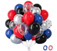 Globos Cumpleaños Stranger, 60 Piezas Globos Rojos Azules Negros con Globo Plateados Metalizados Things, Bombona Helio Globos para Graduación Cumpleaños Baby Shower Póquer Decoracion Fiesta,12 Pulgada