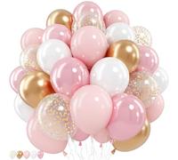 Globos de color rosa y blanco y dorado, 12 pulgadas, doble relleno, perlas pálidas, rosa claro, blanco, arena, dorado, metálico, globos de látex, globos de lunares para decoración de cumpleaños de