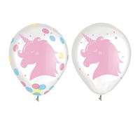 Globos de confeti de unicornio, látex rosa transparente, 12 pulgadas | Diseño transparente, relleno de papel pastel, detalles de estrellas, helio o aire, decoración de cumpleaños o baby shower