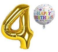 Globos de Cumpleãnos 4 • XXL Set Globo Gigante - 101 CM + 45cm Globo + 5M Cinta Deco • Globo 4 años • Helio apto • Globo Numero 4 • Reutilizable • Decoracion 4 Cumpleaños • Globos Numeros Gigantes