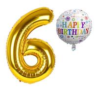 Globos de Cumpleãnos 6 • XXL Set Globo Gigante - 101 CM + 45cm Globo + 5M Cinta Deco • Globo 6 años • Helio apto • Globo Numero 6 • Reutilizable • Decoracion 6 Cumpleaños • Globos Numeros Gigantes
