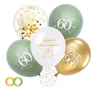 Globos de cumpleaños de 60 años, verde y dorado, 30 globos de látex con confeti dorado, EST. 1966 y Feliz Cumpleaños, Decoración de Fiesta de 60 años para Mujer y Hombre