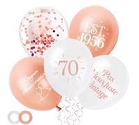Globos de cumpleaños de 70 años oro rosa - Lote de 30 globos de látex con confeti dorado, EST. 1956 y Feliz Cumpleaños, Decoración de Fiesta 70 Años para Mujer