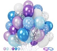 Globos de Frozen, 35 globos de látex de 12 pulgadas con estampado de nieve púrpura y azul claro con perlas metálicas para decoración de fiesta de cumpleaños temática de invierno