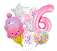 Globos de Helados Niña, 9 Piezas Globos Fiesta Cumpleaños Lindo Balones de Aniversario Helados, Globos de Aluminio Helado para Decoraciones de Cumpleaños Infantiles (Rosa-6)
