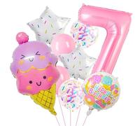 Globos de Helados Niña, 9 Piezas Globos Fiesta Cumpleaños Lindo Balones de Aniversario Helados, Globos de Aluminio Helado para Decoraciones de Cumpleaños Infantiles (Rosa-7)