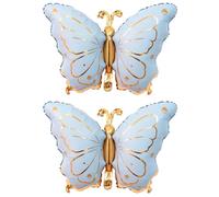 Globos de mariposa, 2 globos de cumpleaños, globos grandes de papel de aluminio de Mylar, globo de animales, decoración de fiesta de cumpleaños, suministros de decoración temática de mariposa (azul