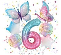Globos de mariposa de colores, globos de mariposa de 6 años | decoraciones para 6 cumpleaños para niñas, globos de lámina de aluminio rosa difuminado