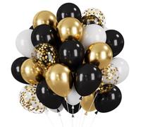 Globos negros, dorados y blancos, 30 globos negros de oro metálico, globos de helio de 30 cm, confeti dorado, globos de helio para graduación, cumpleaños, boda, jubilación, EID Ramadán, Año Nuevo