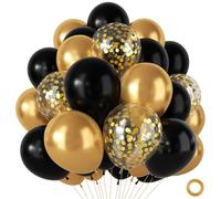 Globos Negros y Dorados, 100 Piezas Globos de Cumpleaños Dorados Negros con Confeti Metalizados Baloes, Bombona Helio Globos para Niños Cumpleaños Baby Shower Graduación Aniversario, 12 Pulgada