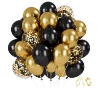 Globos negros y dorados, 30 globos negros de oro metálico, globos de helio de 30 cm, confeti dorado, globos de helio para graduación, cumpleaños, boda, jubilación, Ramadán, Año Nuevo, fiesta de Año