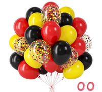 Globos Rojo Negro Amarillo Mickey, 60 Piezas Globo Decoracion Cumpleaño Mouse con Globos Rojos y Negros Confeti, Bombona Helio Globo para Halloween Carnaval Cumpleaño Baby Shower Graduación,12 Pulgada