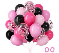 Globos Rosa Pastel y Negros Minnie, 60 Piezas Globos Negros y Rosas Intenso con Globos Látex Confeti Mouse, Bombona Helio Globos para Niña Cumpleaño Baby Shower Bridal Shower Graduación,12 Pulgada