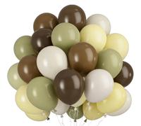 Globos verdes y marrones, 60 globos de color verde salvia con globos de látex marrón y blanco, 30,5 cm, café, arena, blanco, globos de fiesta para cumpleaños, baby shower, bosque, safari, selva