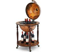 Globusbar: mueble bar, carrito de bar con ruedas y tapa, soporte para vino, vinoteca. Ø 60,5 x 95,5 cm, color marrón