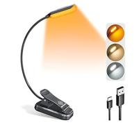 Glocusent Luz de Lectura para Libros, 10 LED, 3 Niveles, Recargable USB-C | 80 h, 3 colores, para leer en cama y viajar, para niños y lectura nocturna