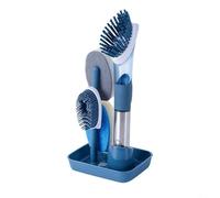 Glomc Cepillos de limpieza de cocina con dispensador de jabón, cepillo para fregar platos 4 en 1 de mango largo para ollas, sartenes, azulejos, utensilios de cocina, estufa, fregadero y limpieza de