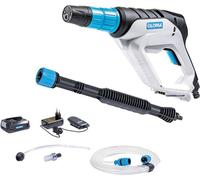 GLORIA MultiJet 18V: Compacta, funciona con batería, cable de 5 metros, depósito de 10 litros, color negro, azul y blanco, presión de 24,9 bares
