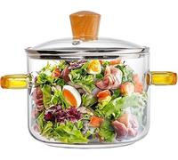 GLOSSYPLUS Cuenco redondo de vidrio de 1,5 L, apto para horno y microondas con tapa, cuenco para mezclar aperitivos, cereales, arroz, sambar, ensalada para fideos de pasta, sopa, leche, comida para