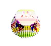 Glotomania - Cápsulas Cupcakes PME - Gorros Happy Birthday - Forradas de Papel Aluminio - Medidas: Ø Base 50 Mm - Ø Superior 70 Mm - Alto 38 Mm