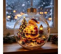 Glowing Christmas Diorama Ornament, Miniature Christmas Scene in Clear Plastic Ball with Warm Led Light, Hanging Holiday Festive Decor, Charming Gifts for Familys