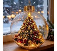 Glowing Christmas Diorama Ornament, Miniature Christmas Scene in Clear Plastic Ball with Warm Led Light, Hanging Holiday Festive Decor, Charming Gifts for Familys