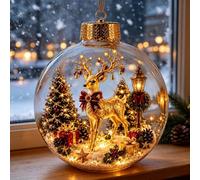Glowing Christmas Diorama Ornament, Miniature Christmas Scene in Clear Plastic Ball with Warm Led Light, Hanging Holiday Festive Decor, Charming Gifts for Familys