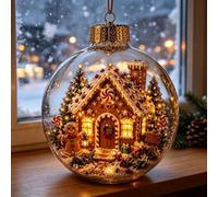 Glowing Christmas Diorama Ornament, Miniature Christmas Scene in Clear Plastic Ball with Warm Led Light, Hanging Holiday Festive Decor, Charming Gifts for Familys