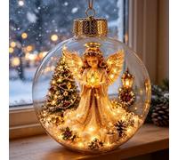 Glowing Christmas Diorama Ornament, Miniature Christmas Scene in Clear Plastic Ball with Warm Led Light, Hanging Holiday Festive Decor, Charming Gifts for Familys