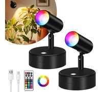 Glowlit Aplique de Pared Recargable RGB con Brazo Giratorio 360°, Lámpara LED Inalámbrica Multicolor para Dormitorio y Salón, Luz de Acento Compacta con Batería Recargable y Mando a Distancia Negro
