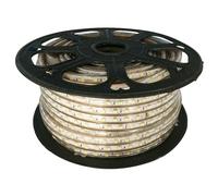 Glowster Tira LED blanca de alto voltaje 50m, 10mm, ideal para iluminación decorativa y señalización en espacios interiores y exteriores.