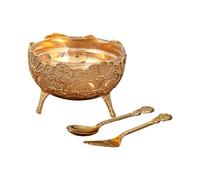 GMBYLBY Taza de helado antigua europea con cuenco de vidrio desmontable, base de metal grabada y tenedor de cuchara, juego incluido para fiestas, utensilios de cocina